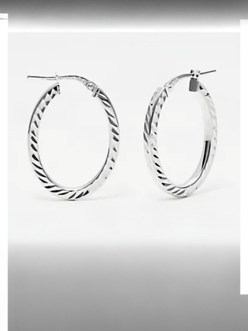 UltraFine 950 Silver Diamond Cut 1" Elongated Oval Hoop Earrings NIB